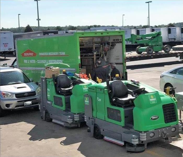 Servpro Trucks in a Commercial Parking Lot